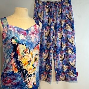 Leoma Lovegrove colourful “Yorkie” stretch pajama 2pc set size medium